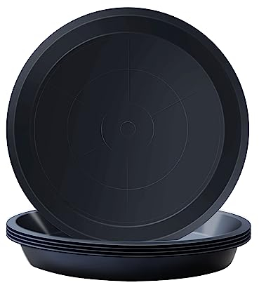 Kunjocy Lot de 5 soucoupes rondes en plastique pour pot de fleurs de jardin, intérieur et extérieur, jusqu'à 18 cm (noir, extérieur 21 cm)