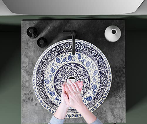 Handmade Round Vessel Sink, Bathroom Countertop Basin, Drop in Mexican Washbasin, Hand Painted Pottery Basin, Kitchen Art Decors, Wash stand