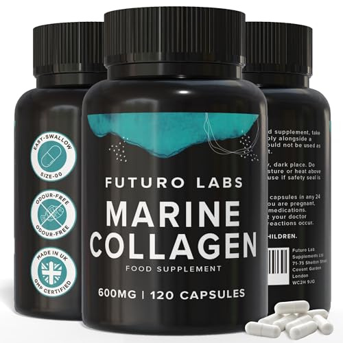 Marine Collagen Capsules 1200mg Serving with VIT C (12mg) and Zinc (1.5mg) - Made in the UK - Type 1 Hydrolysed Marine Collagen Supplements for Women & Men - 100% Pure, Premium Type 1-60 Day Supply