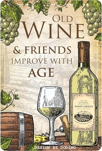 DODINO 20 x 30 cm retro vin plåtskyltar OLD WINE AND Friends IMPROVE WITH AGE dekoration metallskylt skylt present idé för vindrickare