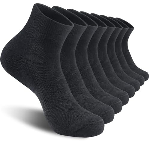 Natugloe 8 Paar Quarter Sportsocken, Baumwolle Sneaker Socken Herren Damen Atmungsaktive Halbsocken Gepolstert mit Frotteesohle