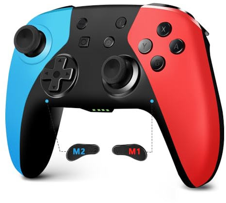 AceGamer Wireless Controller für Switch/Switch 2/Switch Lite/Switch OLED mit Weckfunktion mit einer Taste/Doppel vibration/programmierbare Taste/Hall Joystick (blau und rot)