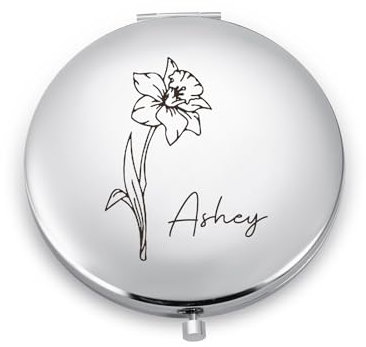 Presentimental Personalisierte Kompaktspiegel mit Gravur Reisespiegel Taschenspiegel für Damen Mädchen Doppelspiegel Geschenk für Damen Freundin Weihnachten (Silber)