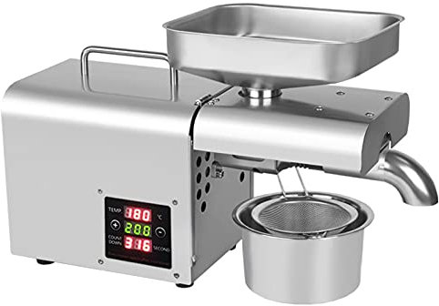 Oljepress elektrisk oljekvarn maskin för valnötter jordnötter sesam mandel kokos, 610 W automatisk varmpress rostfritt stål extraktor oljepress för hem och kommersiell, 50–250 ℃