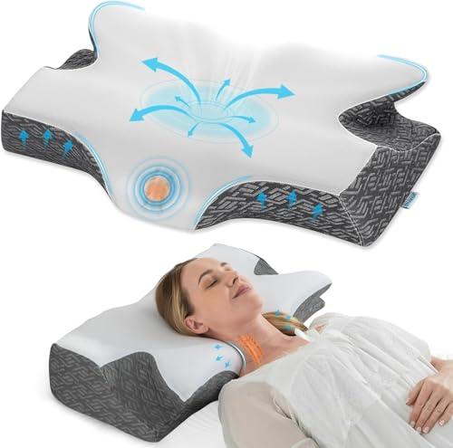 Elviros Almohada Cervical para Dormir, Almohadas Memory Foam Dormir de Lado, Almohada Cervicales y Cuello Adulto, Almohada Ergonómica para Boca Arriba y Boca Abajo, Funda Fresca y Transpirable