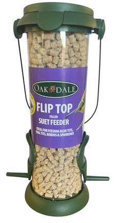 Oakdale Flip Top Suet & Seed Bird Feeder | Includes Premium Suet | Hanging Wild Bird Feeders for Garden | Easy Flip Lid Refill | Attracts Finches Sparrows & Tits | Bird Feeders Hanging Station UK