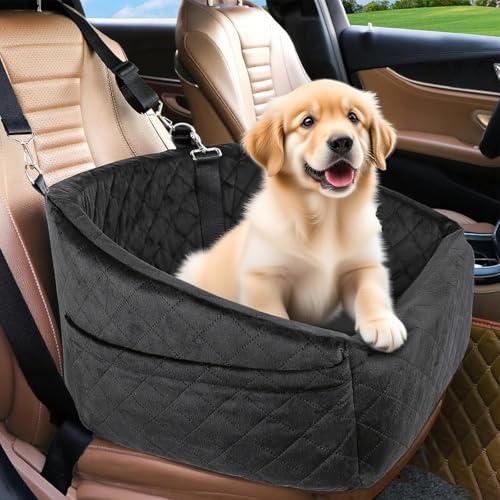 Small Dog Car Seat, Memory Foam Dog Car Seats for Small Dogs Detachable Pet Cars Seats with Thick Cushion, Safety Leash and Storage Pockets for Under 30 Lbs Pets (Black)
