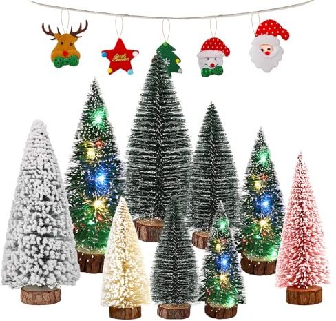 TAVADA Albero di Natale Piccolo, Mini Alberi di Natale Artificiali con Base Legno per Decorazione Tavolo, Camera o Vetrina(10/15/20cm, 9 Pezzi)