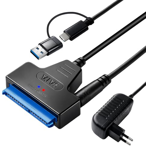 xruc USB 3.0 to SATA Adapter with 12V 2A Power Supply, SATA to USB Hard Drive Adapter for 3.5 2.5 HDD SSD High-Speed Data Transfer SATA Cable for Windows Macos Linux UASP