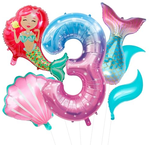 Mermaid Birthday Decoration, 40-inch 3-year-old Balloon Set, Suitable for Underwater Theme Parties, Birthdays, Anniversaries, and Underwater Birthday Party Decorations (3rd)