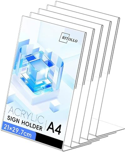 RITOLLO 5-Pack A4 Acrylic Sign Holders, Slanted Back