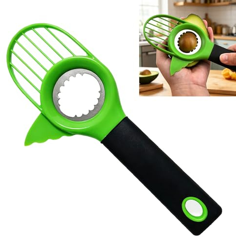 Smaoqingji Affettatrice Avocado con Manico Antiscivolo - 1 Pezzo, Verde, Nero, Utensile 3 In 1 Taglia Avocadoi, Ideale per Snocciolare e Affettare Avocado, Mango, Kiwi e Molti Altri Tipi di Frutta