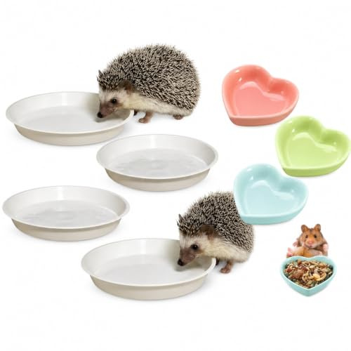 STIFFENERS 7-Pair Hedgehog Feeding Station, Small Animal Food and Hedgehog Water Bowl Set, Flat Edge and Heart-Shaped Hedgehog Feeder for Garden Wildlife, Hamster and Rabbit Food Bowl