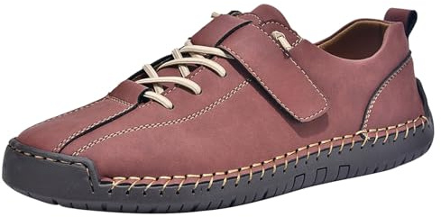 Läderskor för kvinnor och män låg topp platt krok och ögla | Handsydd rund tå bred passform halkfri unisex lediga promenadsneakers kontor utomhus