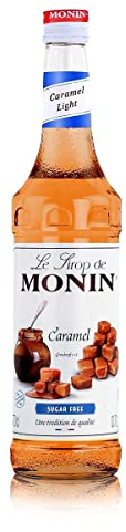 MONIN Karamell Zuckerfrei (1 x 0,7l) – kalorienarmer Caramel Light Sirup – hochwertige Zutat für Kaffee, Cocktails, Milchshakes und Desserts – für Lifestyle und Gesundheitsbewusste
