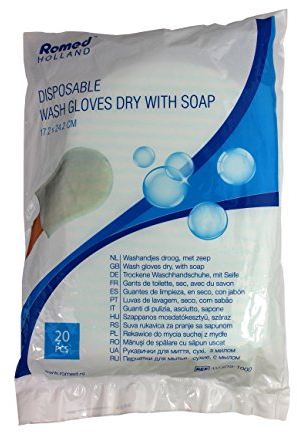 Romed Trockene Einmalwaschhandschuhe mit Seife (25 x 20 = 500 Stück)