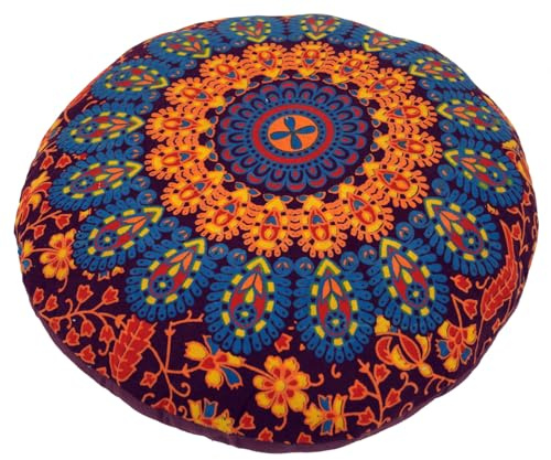 GURU SHOP Flaches Mandala Meditationskissen, Yoga Kissen, Yogakissen, Sitzkissen, Bodenkissen, Dekokissen - Weinrot, 10x40x40 cm