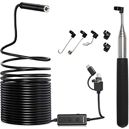 XpertMatic F160 Endoskope WiFi und USB Endoskopkamera HD 1080P 2.0 Megapixel Inspektionskamera 5m Brennweite IP67 Wasserfest für iPhone, Android mit 8 LEDs