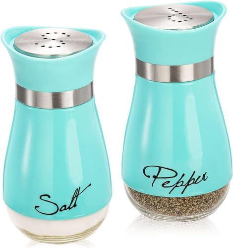 Tebery 2 Pack 4oz Blue Salt and Pepper Shakers Set, Stainless Steel & Glass Spice Dispenser, Classic, Refillable Design Salt and Pepper Grinder Set for Kitchen, BBQ, Camping, Restaurant