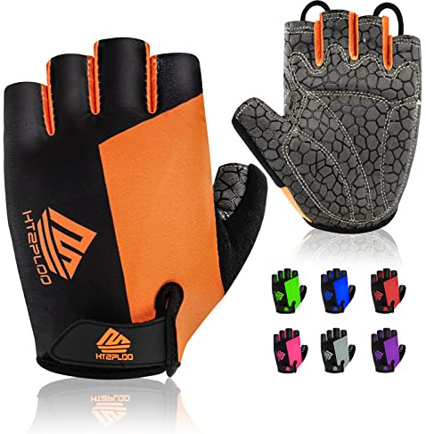 HTZPLOO Bike Gloves - Cycling Gloves with Anti-Slip Pad, Light Weight, Nice Fit, Half Finger (Black&Orange, X-Large)