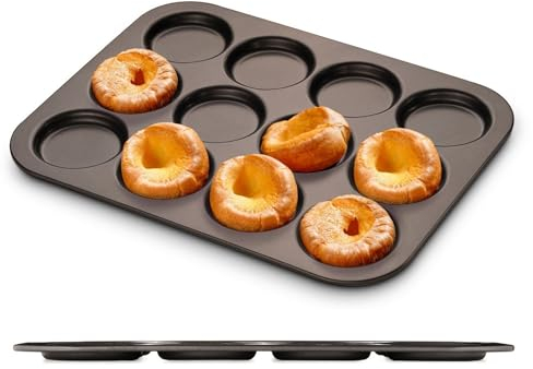 Wrenbury Bandeja para pudín Yorkshire de 12 tazas, antiadherente, acero al carbono, ideal para pudines de Yorkshire más pequeños y sapos en el agujero