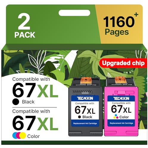 67XL Ink Cartridge Black/Color Combo Pack Replacement for HP Ink 67 67XL Printer Ink Works for HP DeskJet 2827e 4227e 2755e 2855e 2800 4155e 2755 2852e Envy 6055e 6000 6455e(2 Pack)