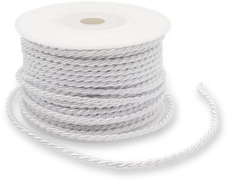 Decoraparty Cordón Blanco de 3 mm, cordón Trenzado de poliéster de algodón para Envolver Regalos, Fiestas, comuniones, bautizos, confirmaciones, Bodas, Manualidades, Manualidades, 3 mm x 25 Metros