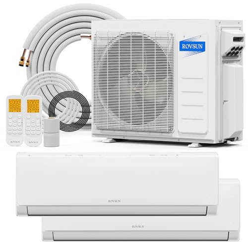 ROVSUN 2 Zone 20000 BTU (9K/9K) Mini Split AC/Heating System, 23 SEER2 Dual Zone Ductless Wall Mounted Air Conditioner with Pre-Charged Condenser, Heat Pump & 25Ft Line Set, 208-230V