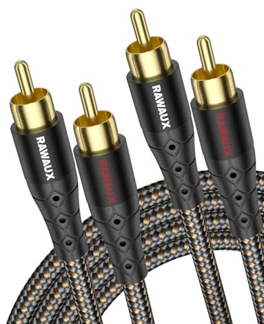 RAWAUX Cinch Audio Kabel 2M, 2x Chinch Stecker zu 2x Chinch Stecker Stereo Audio Subwoofer Kabel HiFi 2 RCA Cable Vergoldet Geflochten für Heimkino, TV, Verstärker, Hi-Fi Anlagen