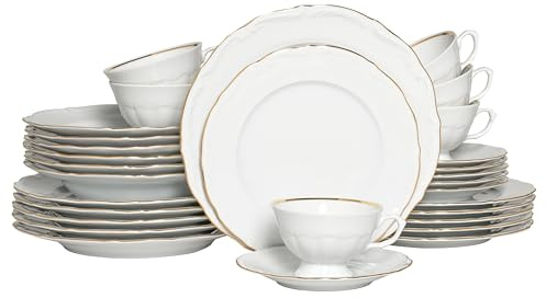 CreaTable, 24320, Serie Maria Theresia Gold, 30-teiliges Geschirrset für 6 Personen, Kombiservice aus Porzellan, Made in Europe