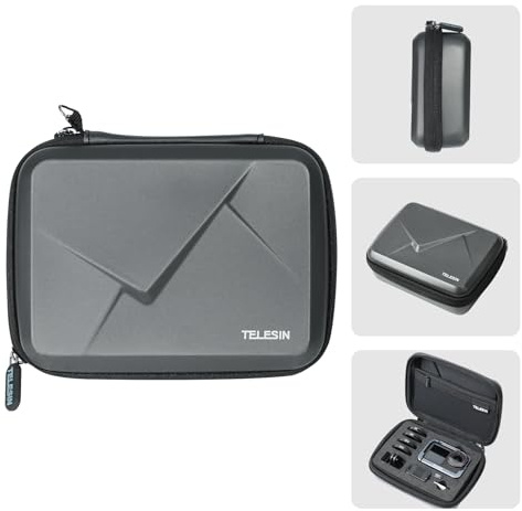 TELESIN Bolsa de transporte para DJI Osmo Action 5 Pro/4/3, bolsa de almacenamiento portátil de PU para Osmo Action 5 Pro/4/3, accesorios de cámara de acción, beige, Viajes