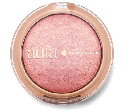 Aura by Helena Coelho Colorete Blush en Polvo Maquillaje Mujer | Larga Duración, Brillo Natural Satinado Suave con Partículas Rosadas 9g