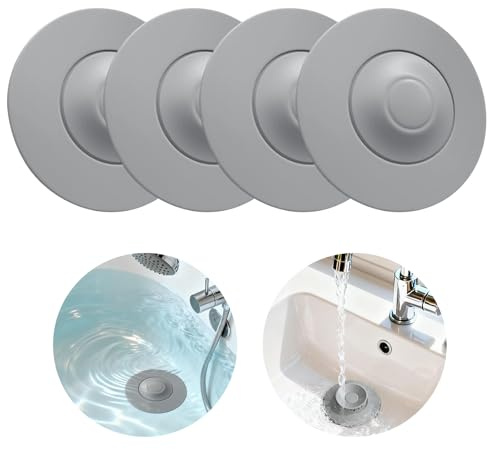 4 Stück Abflussstopfen Silikon Universal, rutschfeste Waschbeckenstöpsel Gummi Mit Haarsieb Und Badewannenstöpsel, Badewanne Ablaufstopfen Für Waschbecken, Dusche, Badewanne, Küchenspüle (Grau)