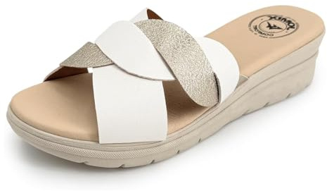 JOMIX Ciabatte Donna Comode per Camminare Plantare Anatomico e Supporto Sandali Comodi Fasce Larghe Incrociate Suola Antiscivolo Pantofole Estivi Facili da Indossare Made in Italy Bianco 38