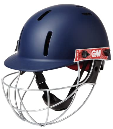 GM | Cricket Helmet | Purist GEO II | BSI Approved Batting Fielding Head Protection - Junior Size Ball Only | Ultra-Strong Geodesic Grille | Navy | Junior 540-590 mm | Gunn & Moore