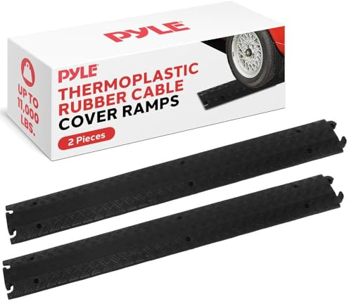 Pyle Rampa Auto 203 cm, Gomma Canalina Passacavi Calpestabile 1 Canale, Rampe per Auto, Protezione Passacavi Cavi/Tubi Pesanti Set 2