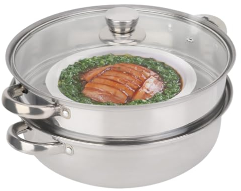 JADESHAY - Olla de vapor de acero inoxidable de 2 capas, olla de vapor de sopa de doble caldera 27cm/11in