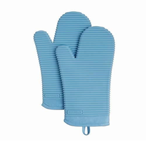 KITCHENAID Ribbed Soft Silicone Oven Mitt 2-Pack Set, 7.5x13, Blue Velvet