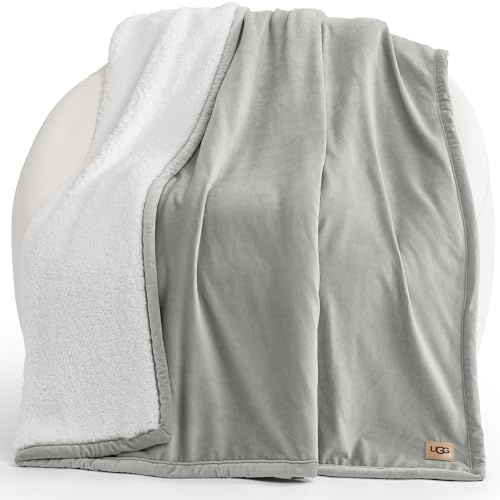 UGG Bliss Throw Blanket Plush Soft Fleece Fluffy Blankets for Bed or Couch Oversized Warm Reversible Machine Washable Medium Weight Home Decor Giftable Throw, 50-inch x 70-inch, Seal Grey
