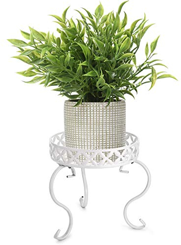 SUMNACON 1 x Kunst-Metall-Pflanzenständer, Blumentopf-Halter für drinnen und draußen, weiß (ohne Pflanze)