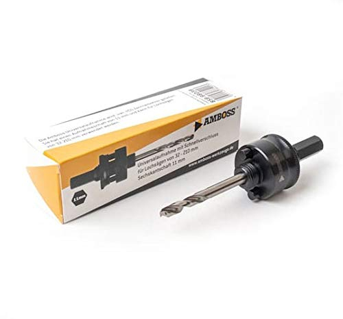 6-Kant Aufnahme 11mm - für Lochsägen Ø 32-220mm inkl. HSS Zentrierbohrer/Amboss Werkzeuge/geeignet für Holz, Kunststoffe, Gipskarton, Faserzement