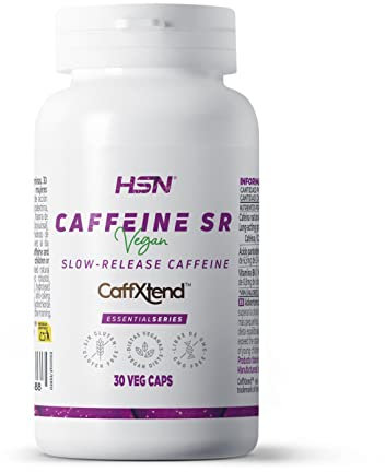 Cafeína de Liberación Lenta de HSN | 30 Cápsulas de 400 mg CaffXtend equivalencia a 200 mg Pura Cafeína Natural Anhidra | Efecto Prolongado hasta 12 Horas | No-GMO, Vegano, Sin Gluten