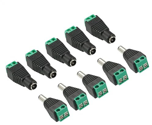 AVARTEK 10 Pack 2.1 x 5.5mm 12V Male Female DC Power Connector, Screw Terminal Adapter Socket Plug for CCTV Security Camera LED Light Strips