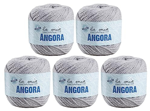 5 Ball La Mia Angora Wool Total 8.8 Oz. Each 1.76 Oz (50g) / 136 Yrds (125m), 15% Angora, Light-Dk Premium Yarns, Grey-L047