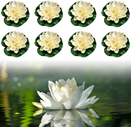 Lot de 8 nénuphars artificiels, fleurs flottantes, lotus artificiels, EVA, nénuphars, fleurs artificielles pour jardin, terrasse, piscine, aquarium