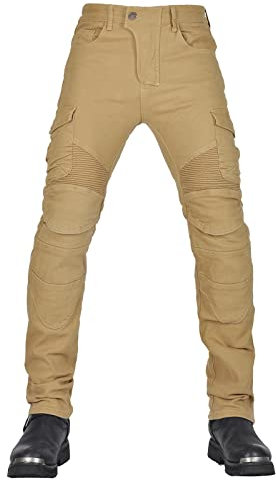 DEZYPZAM Hombre Motocicleta Pantalones Moto Jeans con Protección Motorcycle Biker PantsHombres Pantalones De Motociclismo para (Caqui,XL=34)