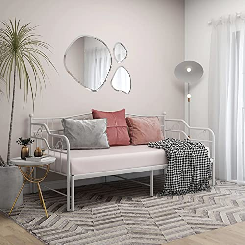 Gecheer Tagesbett, Sofabett, Ausziehbett, Ausziehsofa, Bettgestell, Schlafsofa, Gästebett, Bett Bettsofa Sofa Weiß Metall 90x200 cm