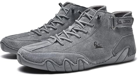 Leon – Chaussures pieds nus confortables et antidérapantes en cuir véritable pour homme – Bottes italiennes faites à la main en daim – Imperméables et respirantes, gris, 42 EU