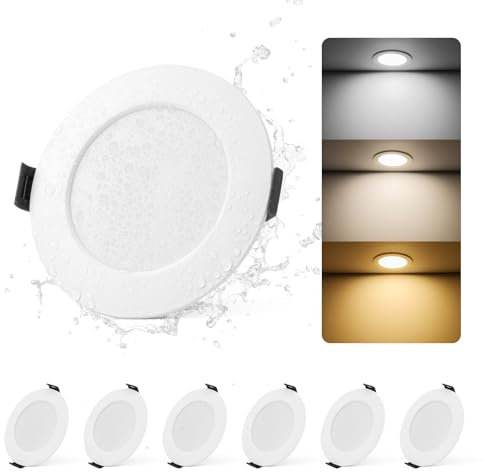 Yafido 6er Set LED Einbaustrahler 230V, 5W Ultra Flach Led Spots, 75–90mm Warmweiß Neutralweiß Kaltweiß IP44 Einbauleuchten Deckenspots Deckenstrahler