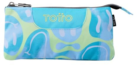 TOTTO - Estuche Escolar 3 Compartimentos, Modelo Tablero, Estuche Grande, Dimensiones 22 x 11 x 3.5 cm, Una Cremallera, Tejido Resistente y Repelente a Líquidos, Estampado Happy Flow